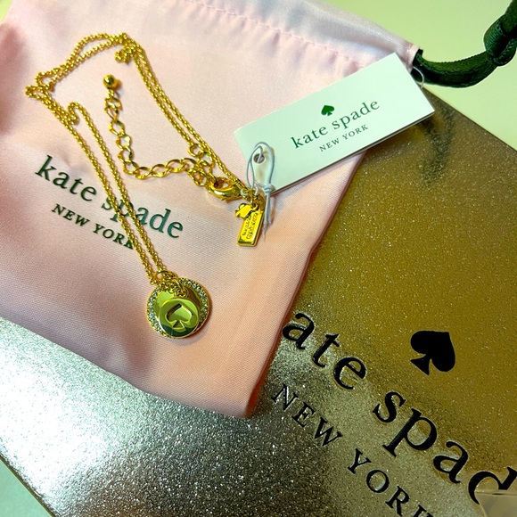 New w/Tags kate spade Gold Pave Circle & Spade Necklace - Picture 3 of 8